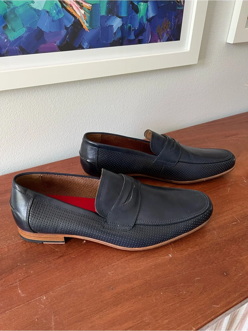 Alfani Men's Navy Perforated Leather Penny Loafers